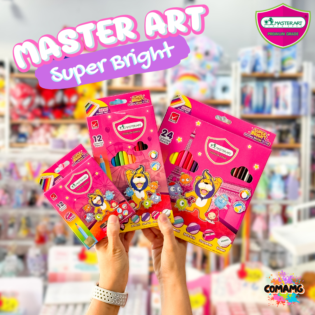 Master Art สีไม้ ดินสอสีไม้ แท่งยาว/แท่งสั้น รุ่นซุปเปอร์ไบรท์ Super bright 12สี / 24สี พร้อมส่ง