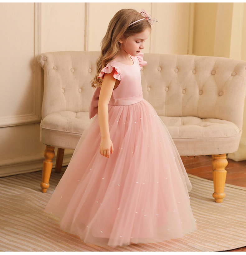 Gd4118- พร้อมส่งจากไทย ชุดราตรีเด็กสีชมพู และชมพูกลีบบัว ชุดออกงานเด็กหญิงทรงยาว และหน้าสั้น-หลังยาว ตกแต่งมุก ทรงสวยสุดหวาน สำหรับเด็กเล็ก-เด็กโต