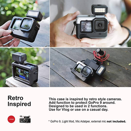 GoPro 11 / 10 / 9 Case 6 in 1 เคสกล้องโกโปร สไตล์เรโทร สำหรับ ถ่าย Vlog หรือท่องเที่ยว สีเงิน