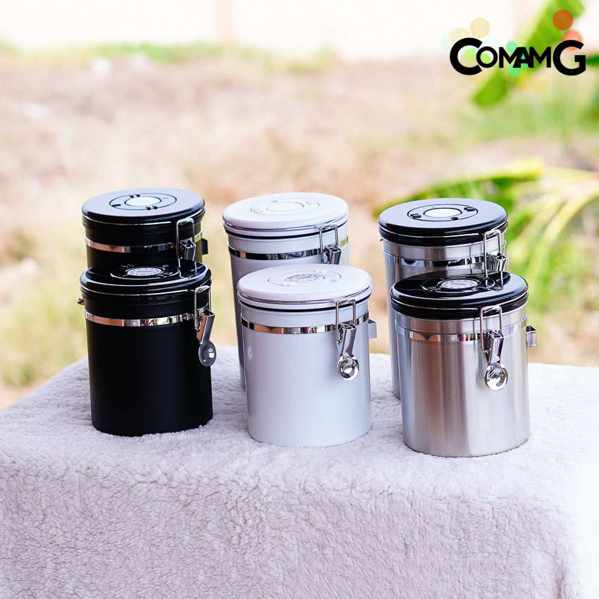 กระป๋องเก็บกาแฟ โหลใส่เมล็ดกาแฟ สแตนเลสแบบสูญญากาศ พร้อมช้อนตัก