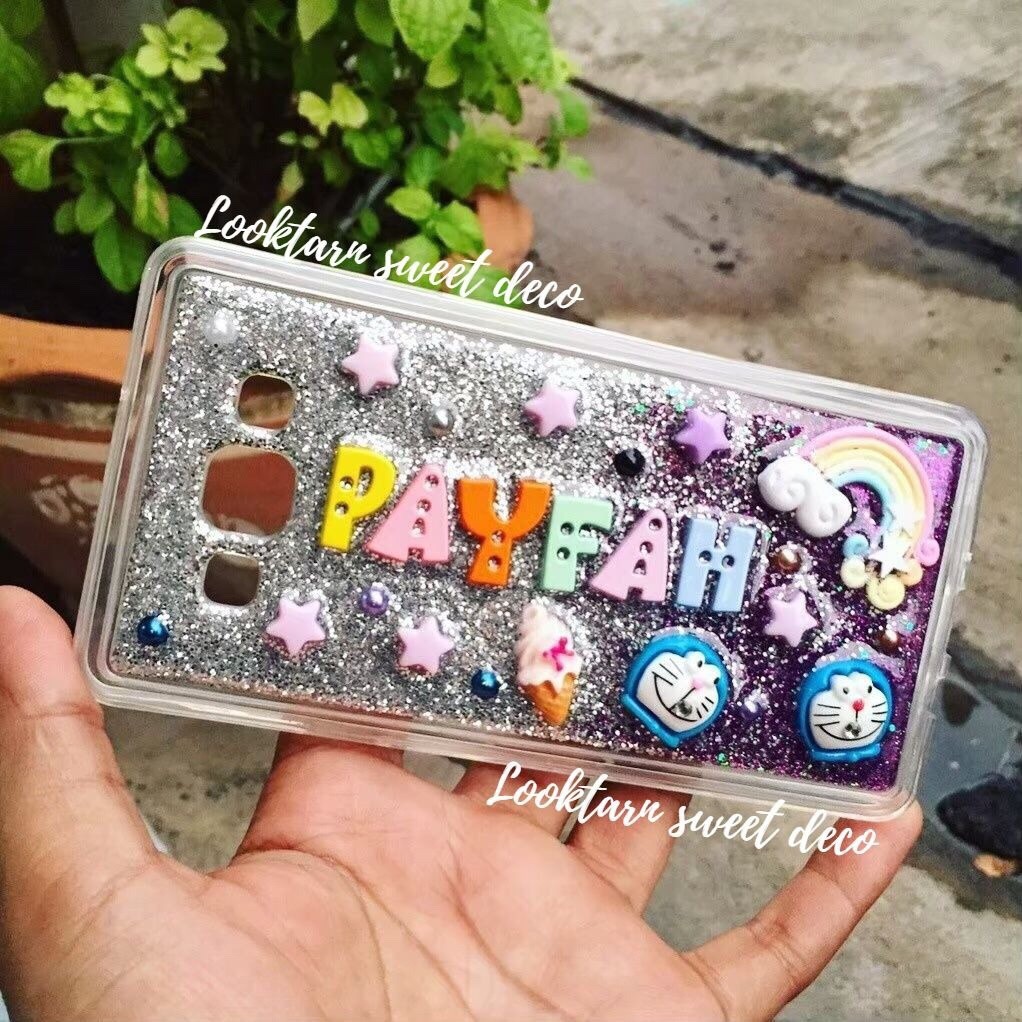 เคสกากเพชรเงิน ม่วง อักษรคละสี