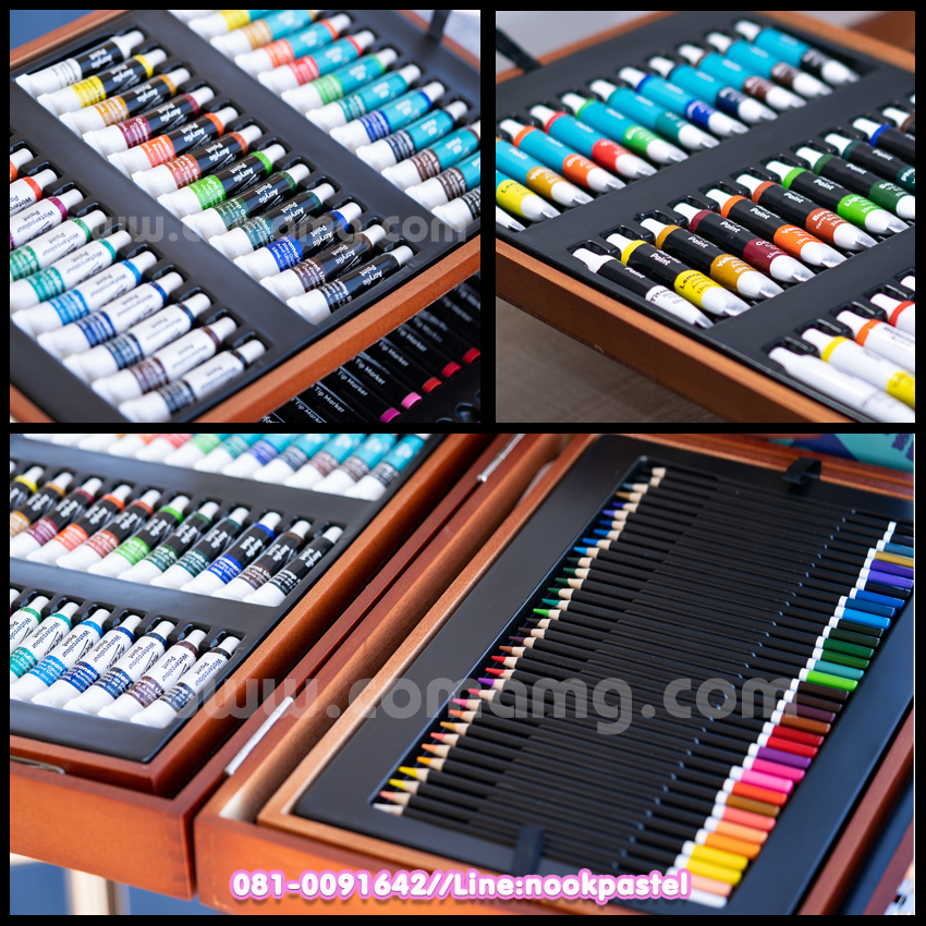 ชุดสี Mont Marte ชุดกระเป๋าอุปกรณ์วาดรูป 174 ชิ้น ชุดสีน้ำ อะคริลิค สีน้ำมัน สีไม้ สีเมจิก สีช๊อค พร้อมพู่กัน