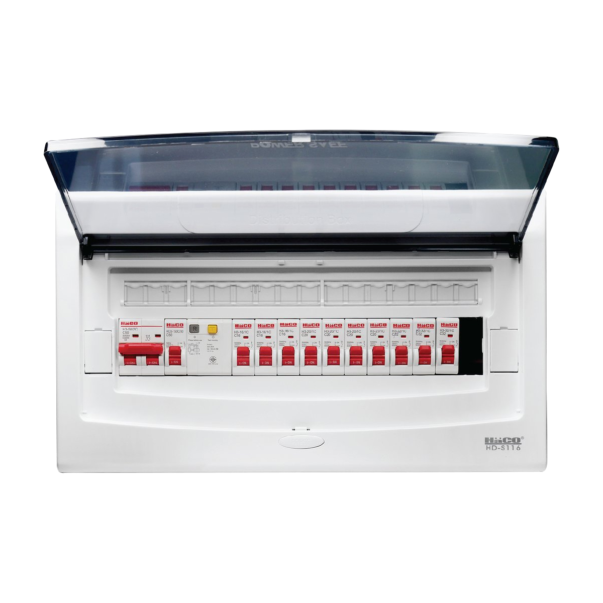 HACO ตู้คอนซูเมอร์ประกอบ 16 ช่อง พร้อม Main 50 A,RCBO 50 A,MCB 10 ตัว