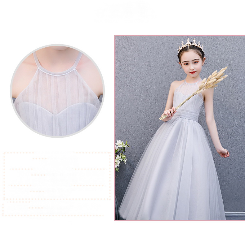 Gd3742- พร้อมส่งจากไทย ชุดราตรีเด็กสีเทา อ่อน ชุดออกงานเด็กหญิงทรงยาวสวยหรูหรา สไตล์สวยเก๋เหมือนนางแบบ