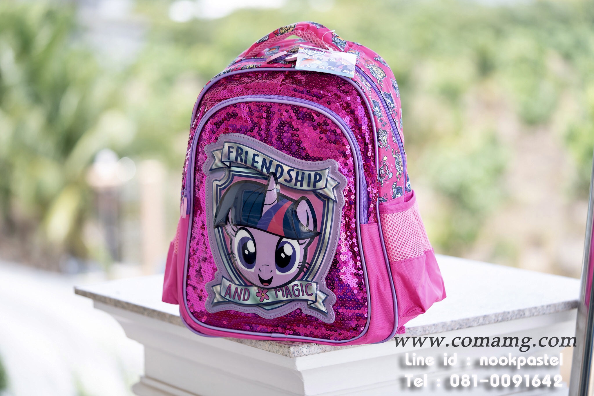 กระเป๋าเป้ลายโพนี่ทไวไลท์ สปาร์คเคิล (my little pony friendship and magic) สีชมพูกลิตเตอร์ ลิขสิทธิ์แท้ 15นิ้ว