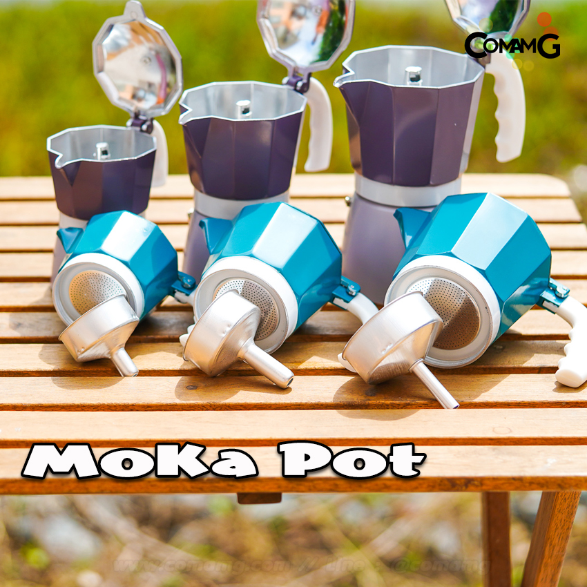Moka Pot กาต้มกาแฟสดพกพา หม้อต้มกาแฟ สีสดใส หูสีขาว