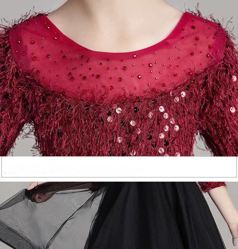 Gd3549- พร้อมส่งจากไทย ชุดออกงานเด็กหญิงสีแดง กระโปรงสีดำ ชุดราตรีเด็ก ทรงหน้าสั้นหลังยาวแบบเดรสหางปลา