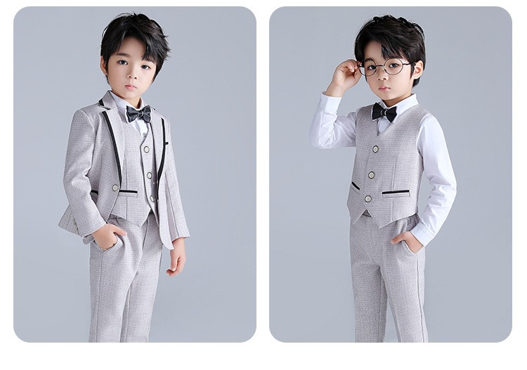 Bset0112- พร้อมส่งจากไทย ชุดออกงานเด็กชายครบเซท 5 ชิ้น ครบชุดสูทเด็กชายสีเทา 2 เฉดสี เนื้อผ้าสวย มีเสื้อสูท+เสื้อกั๊ก+เสื้อเชิ้ต+กางเกง+หูกระต่าย ขนาดชุด +ดูเพิ่ม ในรายละเอียด
