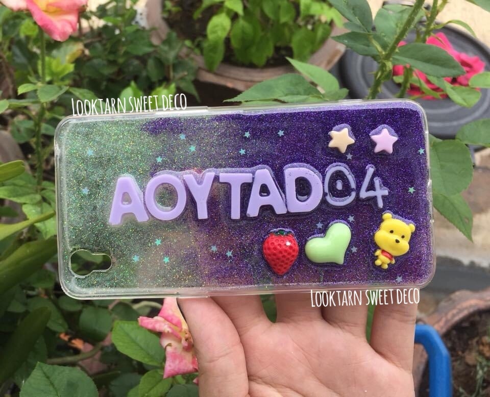 เคสกากเพชรสีขาว ม่วง อักษรสีม่วง