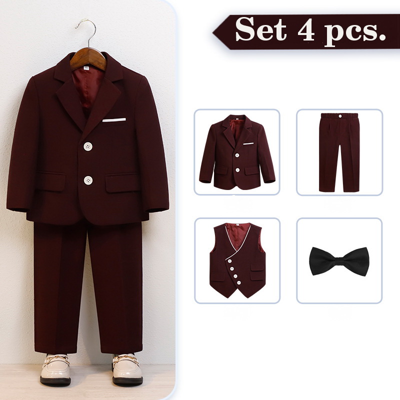 Bset0135- ชุดสูทเด็กชาย 4ชิ้น เนื้อผ้าสวย ทรงสวยหรูดูดี มีเสื้อสูท+เสื้อกั๊ก+กางเกง+โบว์หูกระต่าย ขนาดชุด +ดูเพิ่ม ในรายละเอียด สำหรับออกงาน หรือการแสดง