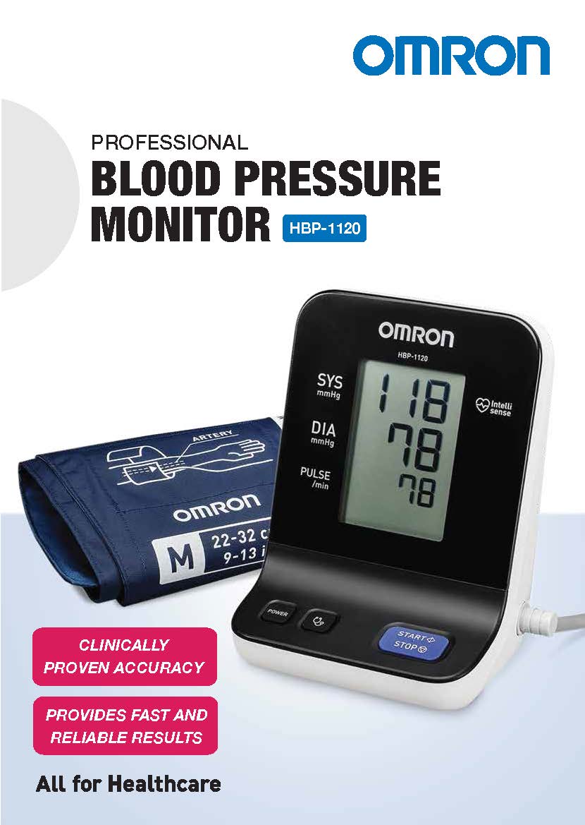 เครื่องวัดความดันโลหิตแบบดิจิตอลแบบตั้งโต๊ะ OMRON รุ่น HBP-1120 + พร้อมรถเข็นขาตั้งครบชุด และอุปกรณ์ประกอบการใช้งาน