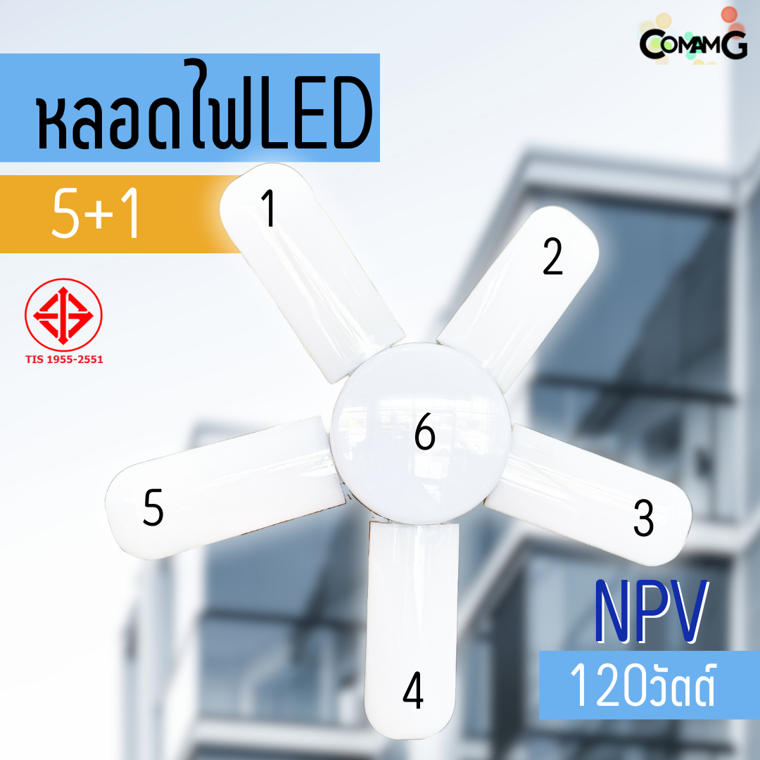 NPV หลอดไฟใบพัด หลอดLED 120W 5+1ใบ มีมอก. แสงDaylight และWarmwhite ขั้วE27