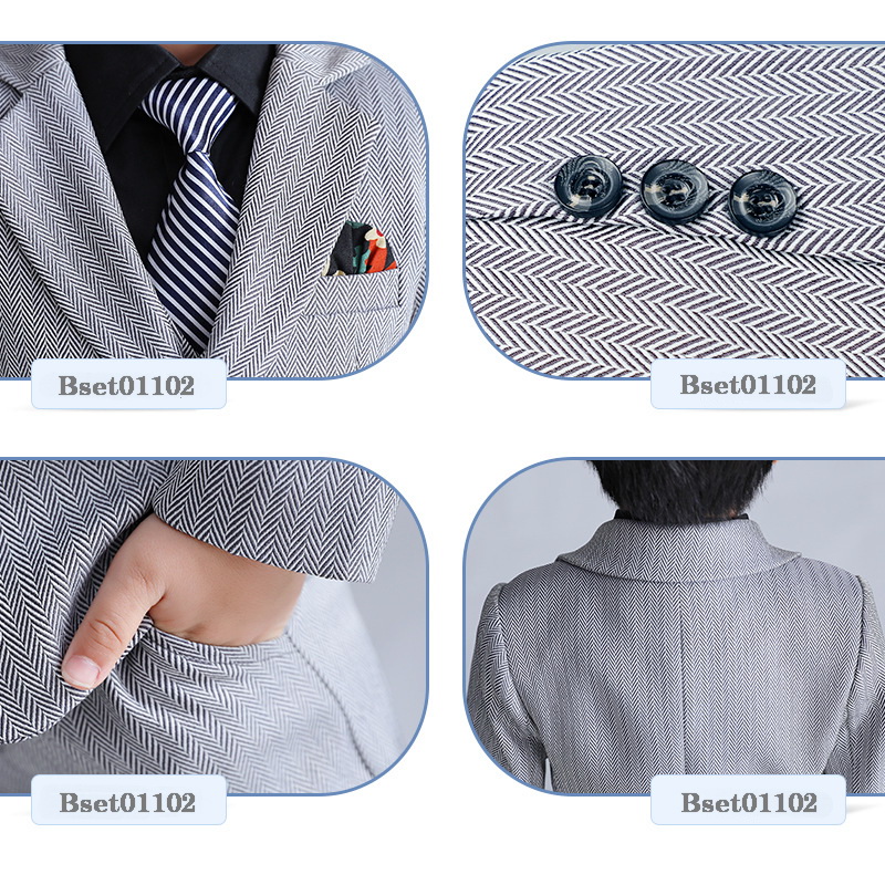 Bset0110- ชุดออกงานเด็กชายสีเทา และสีดำ 4ขิ้น เสื้อสูท+เสื้อกั๊ก+ไทท์+กางเกง ชุดสูทเด็กชายทรงสวย เนื้อผ้าสวย ขนาดชุด +ดูเพิ่ม ในรายละเอียด