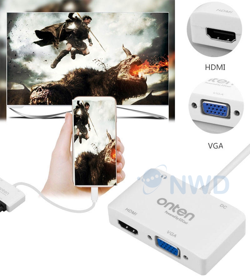 ตัวแปลงสัญญาณ OTN-7585 (Lightning to HDMI+VGA Adapter)