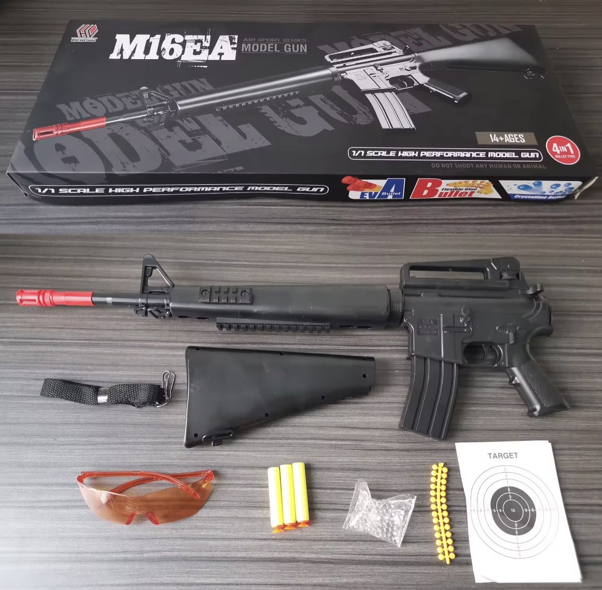 ปืนของเล่น ปืนอัดลม รุ่น M16EA ใช้กระสุนได้ 4 แบบ [4IN1] SCALE 1/1 ระบบสปริงชักยิงทีละนัด
