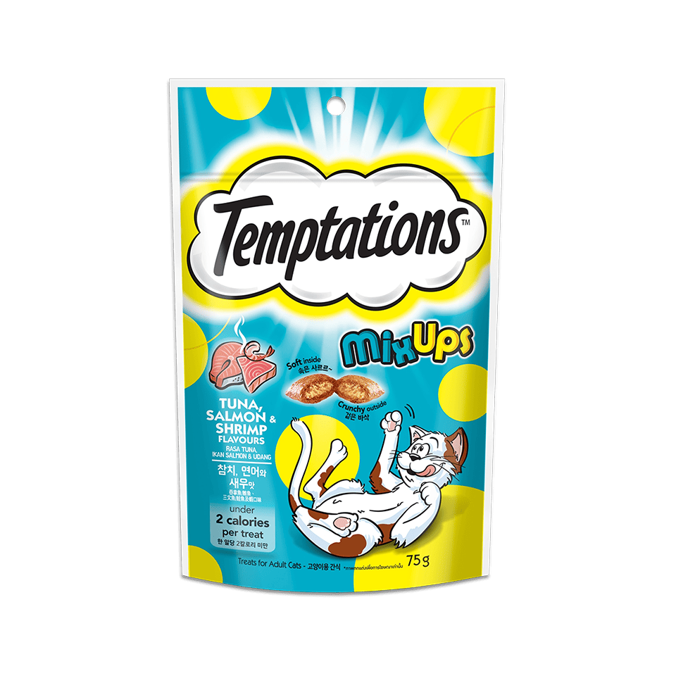 Temptations ขนมแมว 75-85 g | ซีฟู้ด • Mix Ups • ไก่ • ครีมมี่