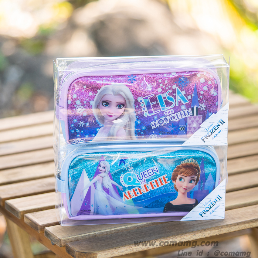 กระเป๋าดินสอเอลซ่า&อันนา หนังแก้วกากเพรช ทรงซิปโค้งใหญ่