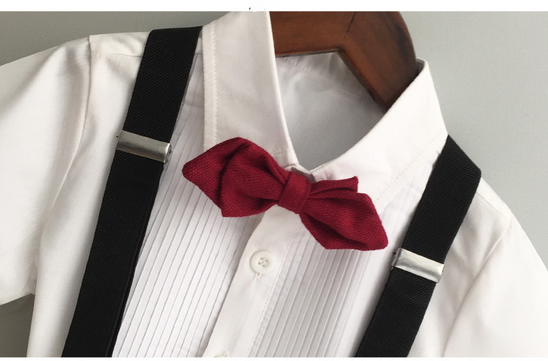 Bset0134- ชุดสูทเด็กชาย 4 ชิ้น เนื้อผ้าสวยใส่สบาย มีเสื้อเชิ้ตจับจีบ+กางเกง+โบว์+สายเอี๊ยม ขนาดชุด +ดูเพิ่ม ในรายละเอียด สำหรับออกงาน หรือการแสดง