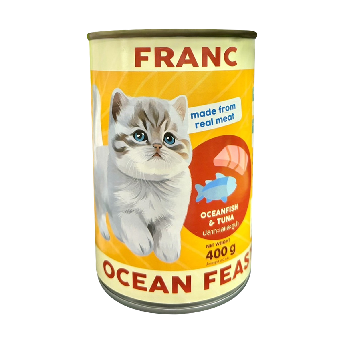 (6กระป๋องราคาพิเศษ) FRANC อาหารเปียกเเมว ทูน่าเนื้อเเดงในเยลลี่ ขนาด 400g