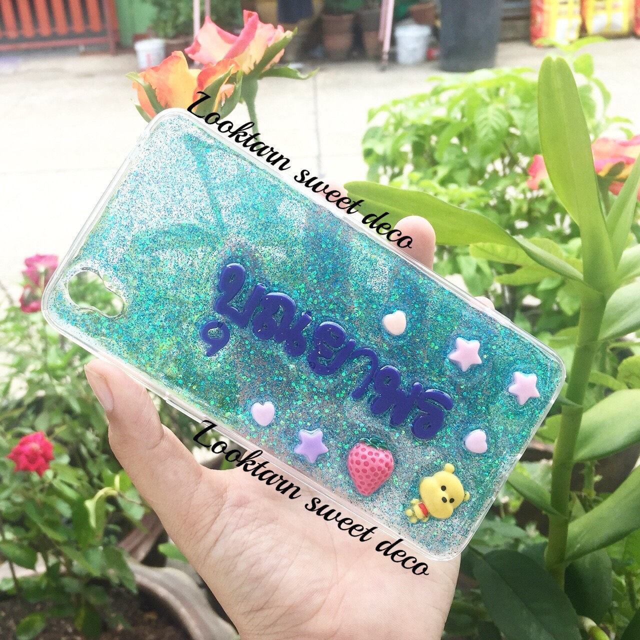 เคสกากเพชรฟ้า อักษรสีม่วงแกมน้ำเงิน