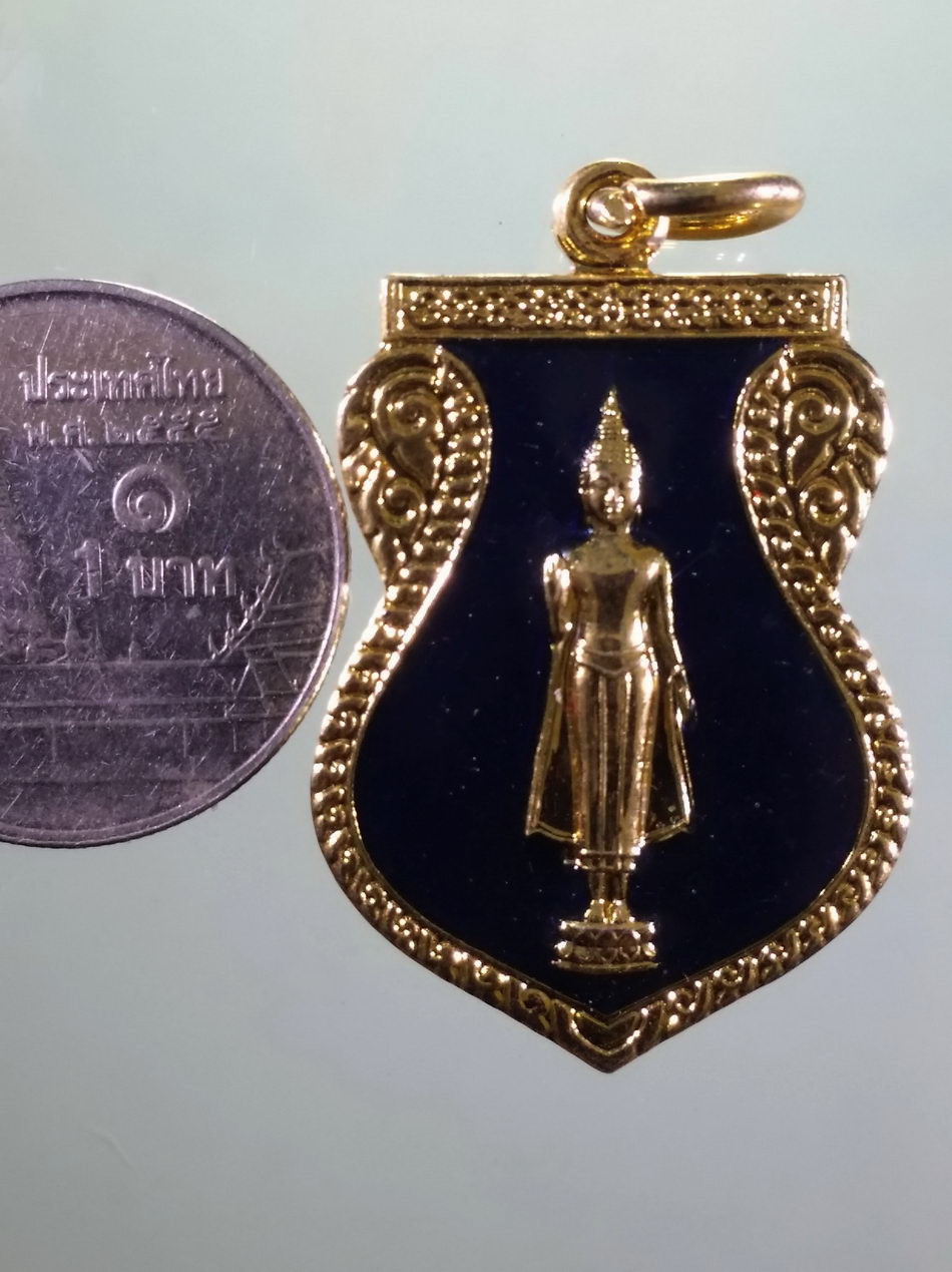 รหัสสินค้า เหรียญพระพุทธ 4182 เหรียญกะไหล่ทองลงยา พระร่วงโรจนฤทธิ์ งานนมัสการพระปฐมเจดีย์ ปี 2537 ขนาดเทียบกับเหรียญบาท