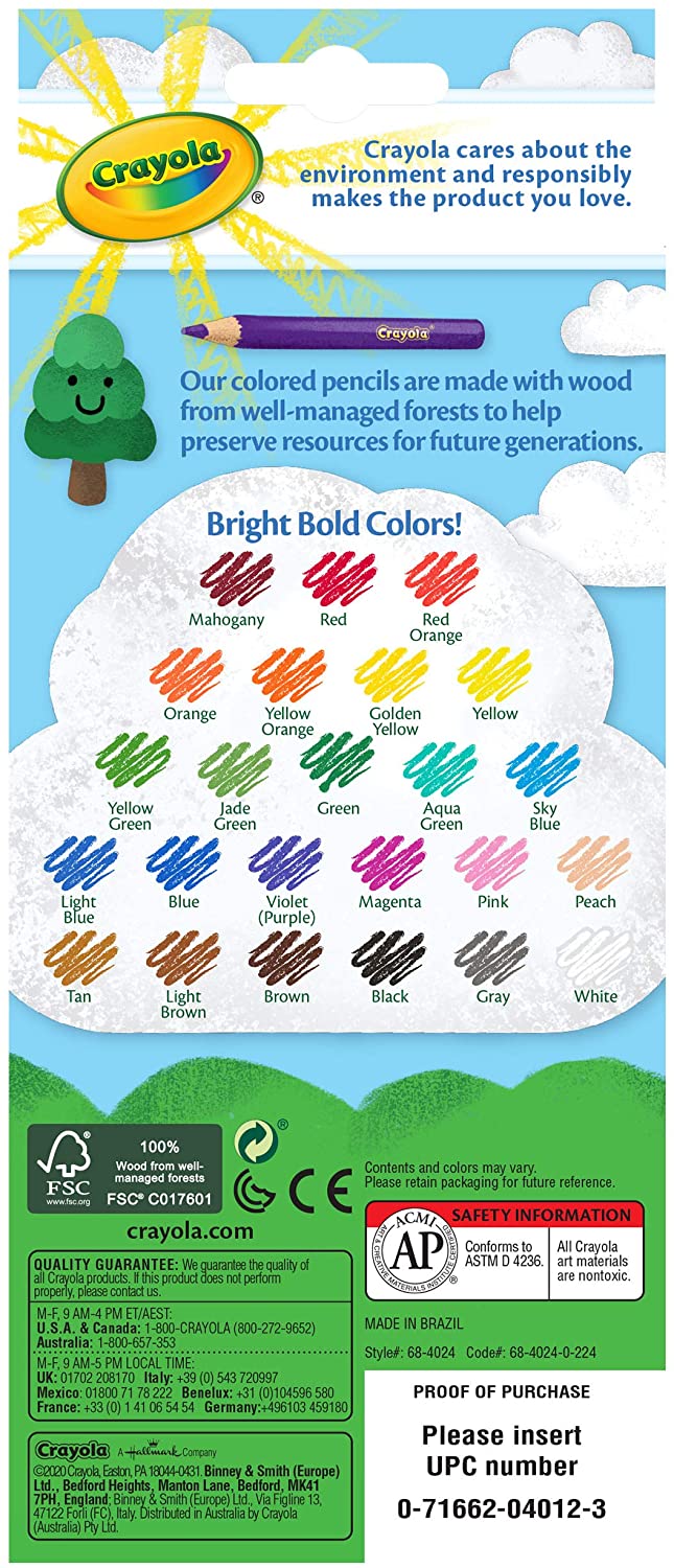 Crayola เครโยล่า สีไม้ ไส้ใหญ่แข็งแรงไม่หักง่าย ไร้สารพิษ