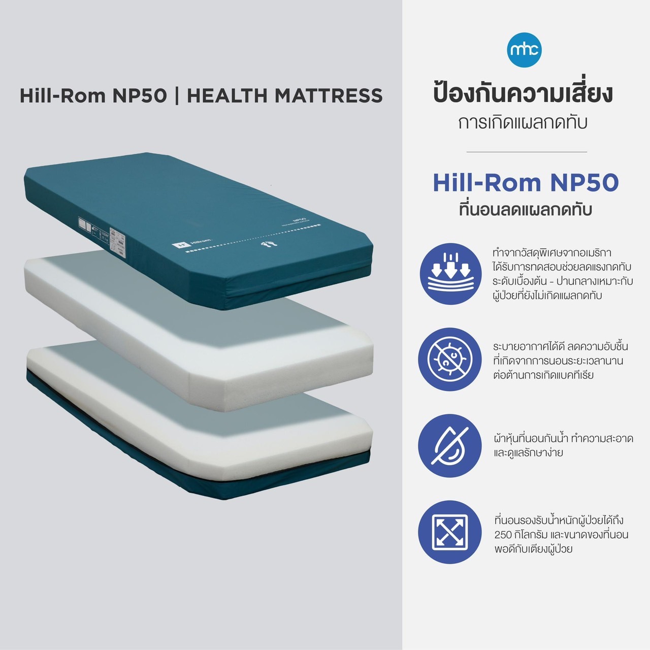 ที่นอนแบรนด์ Hill-Rom รุ่น NP50 ผลิตภัณฑ์ Hill-Rom แบรนด์จากประเทศสหรัฐอเมริกา (USA)