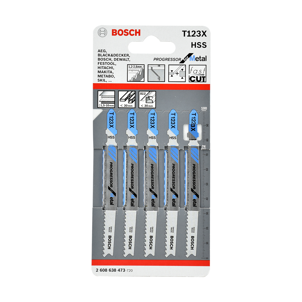 BOSCH ใบเลื่อยฉลุ เหล็ก (T 123X) (5 ใบ/แพค) [2608638473]