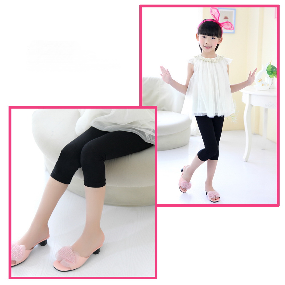 P30734 พร้อมส่งเลกกิ้งเด็กสีดำ แบบสามส่วน เนื้อผ้ายืดหยุ่นดีใส่สบาย