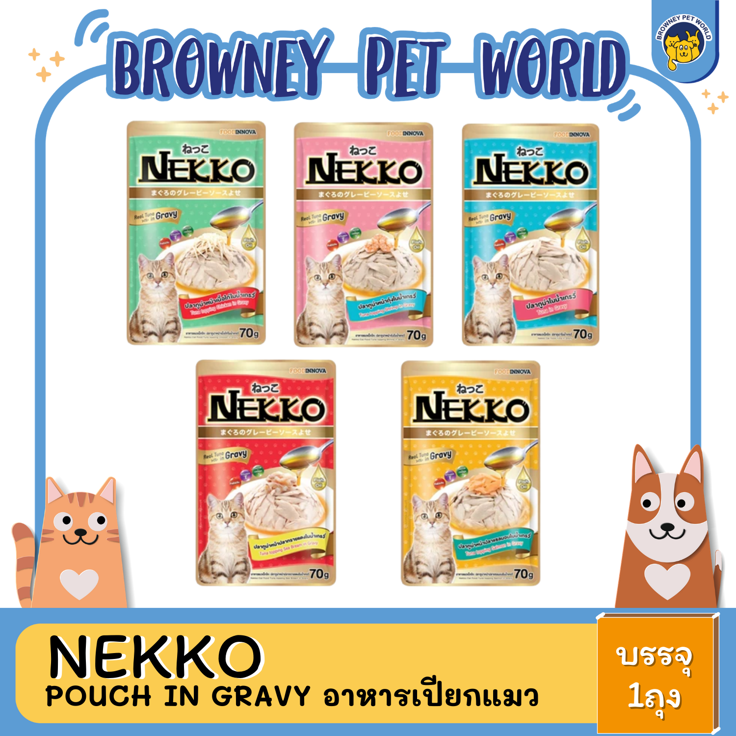 Nekko Pouch in Gravy เนโกะ อาหารเปียกเกรวี่ แมวแบบซอง 70G
