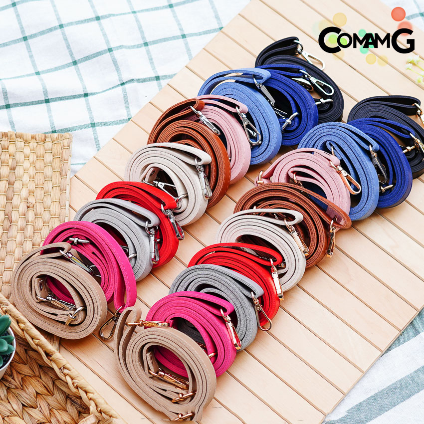 สายกระเป๋าหนังPU(ตอกหมุด) รุ่นหนังเรียบ มีตะขอเกี่ยว อะไหล่สีทอง สีเงิน