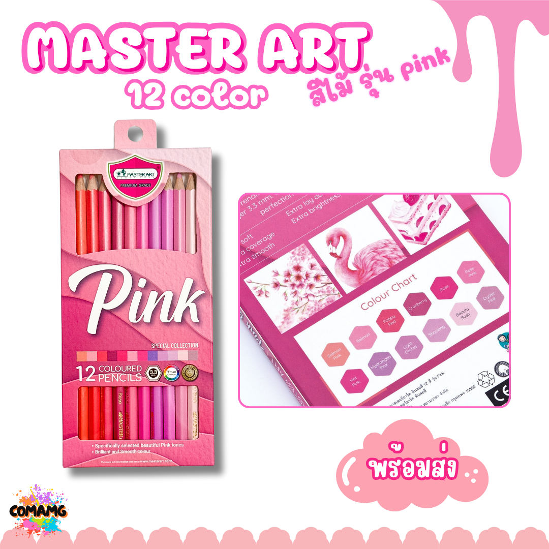 สีไม้มาสเตอร์อาท ดินสอสีโทนพิเศษ รุ่นกล่อง12สี โทนเมทัลลิค เทาดำ ชมพู มี3แบบให้เลือก พร้อมส่ง