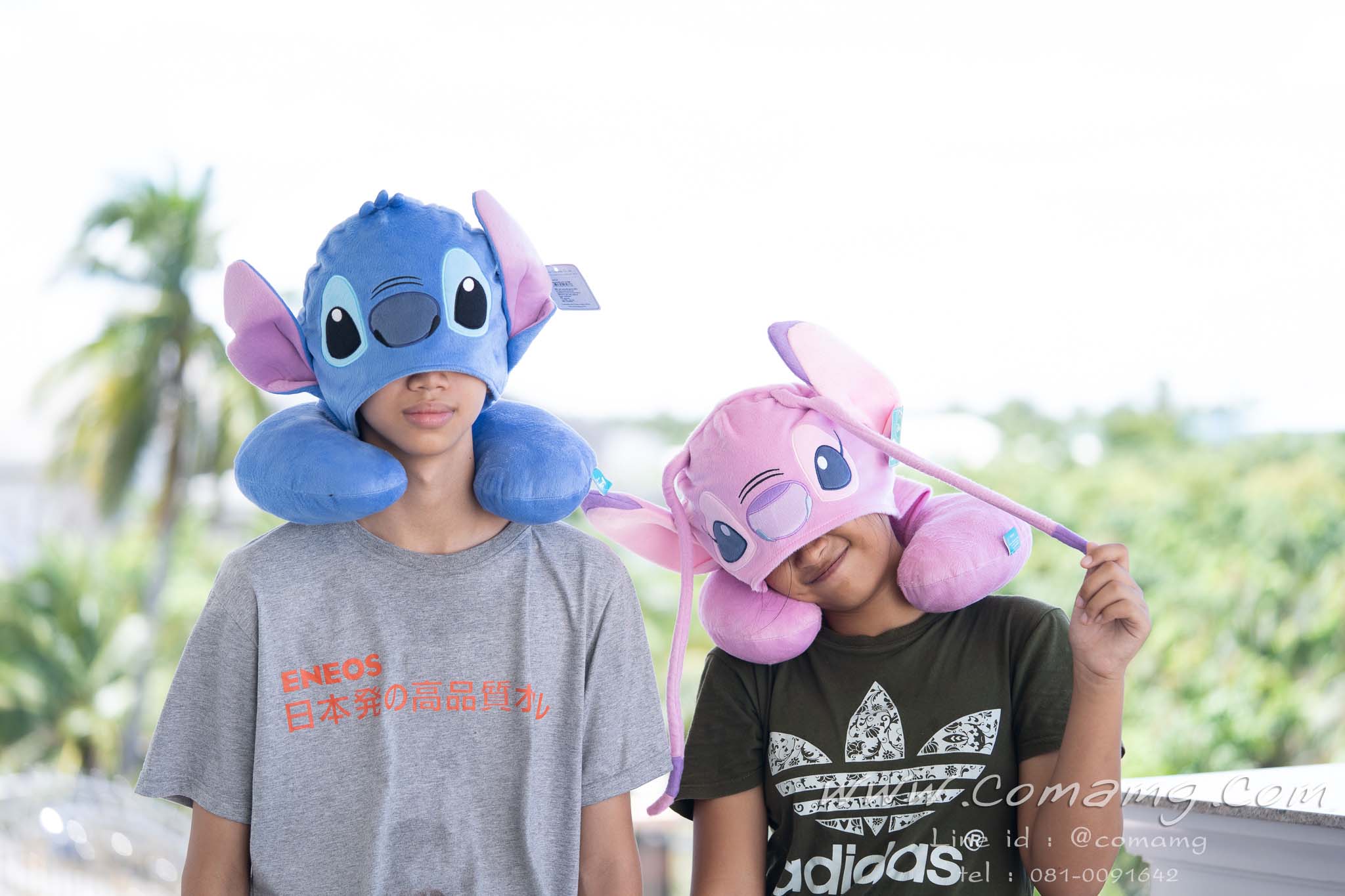 หมอนรองคอมีหมวก สติทซ์ แองเจิ้ล สครัมพ์ ( Stitch & Angel & Scramp)