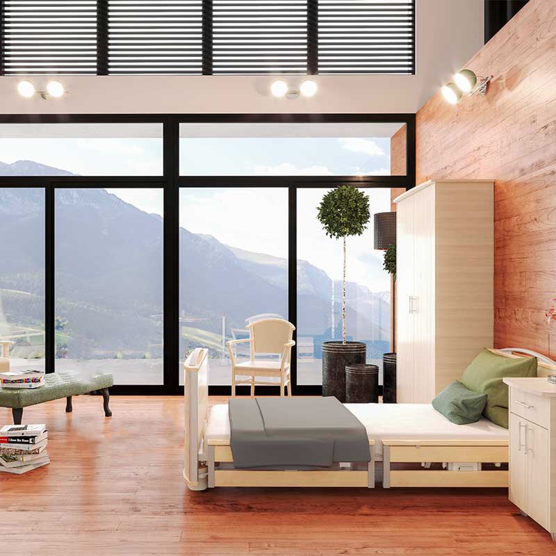 ชุดเตียงผู้ป่วยปรับไฟฟ้า FLOORE มีไฟใต้เตียง และแบตเตอรี่สำรองไฟ ราวกั้นเตียงแบบ ModuFlex แบ่งเป็นสองตอนแบบเต็มเตียง (ปรับเตียงต่ำสุด 23 cm.) + พร้อมที่นอนเพื่อสุขภาพ MEMORY FOAM + ชุดผ้าปูที่นอน + ผ้ายางรองกันเปื้อน