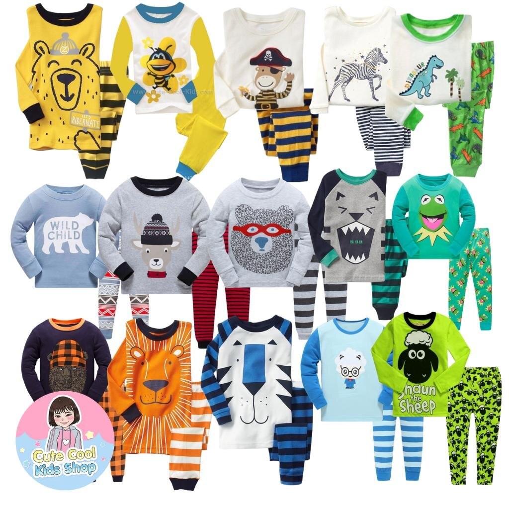 HUB-2 ชุดนอนเด็กชายแขนยาวขายาว ลายหมี ม้า สิงโต Size 2-7 ขวบ