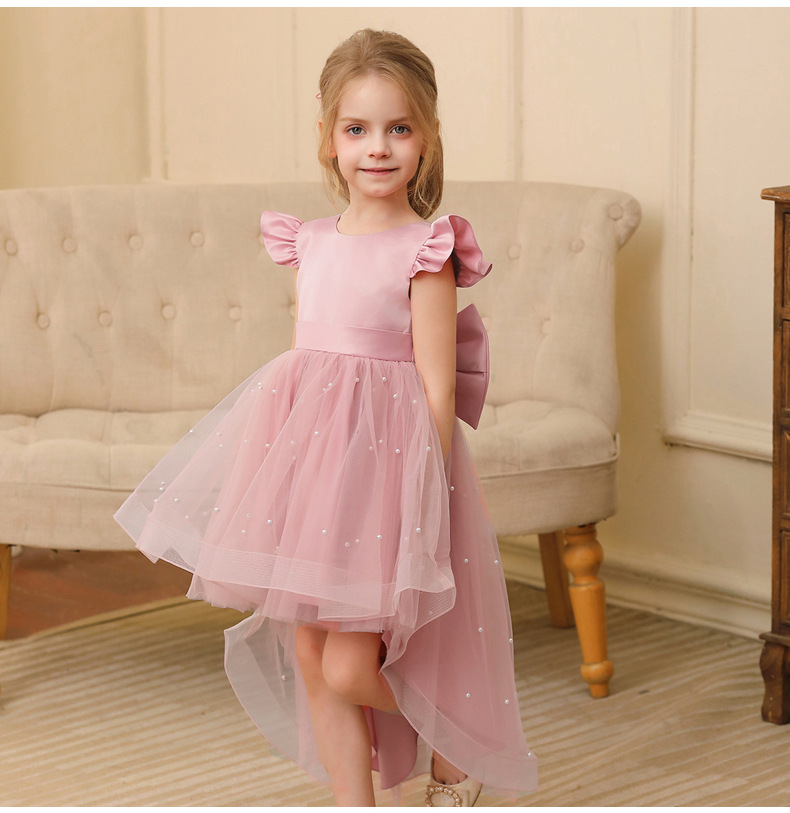 Gd4118- พร้อมส่งจากไทย ชุดราตรีเด็กสีชมพู และชมพูกลีบบัว ชุดออกงานเด็กหญิงทรงยาว และหน้าสั้น-หลังยาว ตกแต่งมุก ทรงสวยสุดหวาน สำหรับเด็กเล็ก-เด็กโต