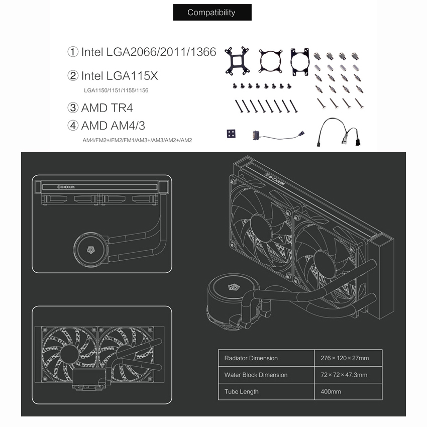 ชุดน้ำID-COOLING AURAFLOW X 240 ชุดน้ำระบายความร้อนCPU 2ตอน