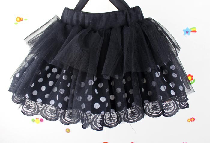 PSk10621 กระโปรงเด็กสีดำลายจุด ตกแต่งน่ารักผ้าสวยตามแบบ
