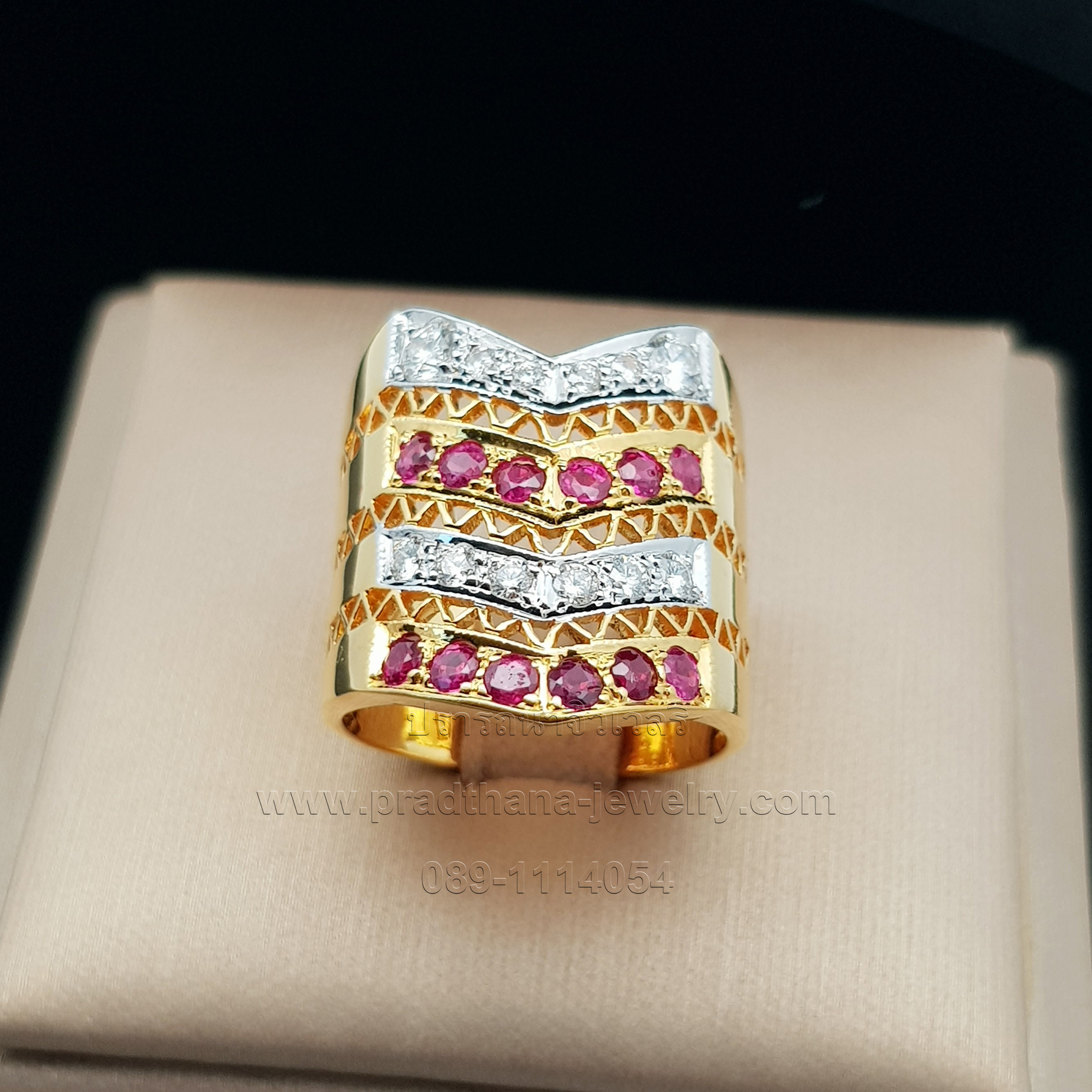 แหวนหน้ากว้างทับทิมสลับเพชร