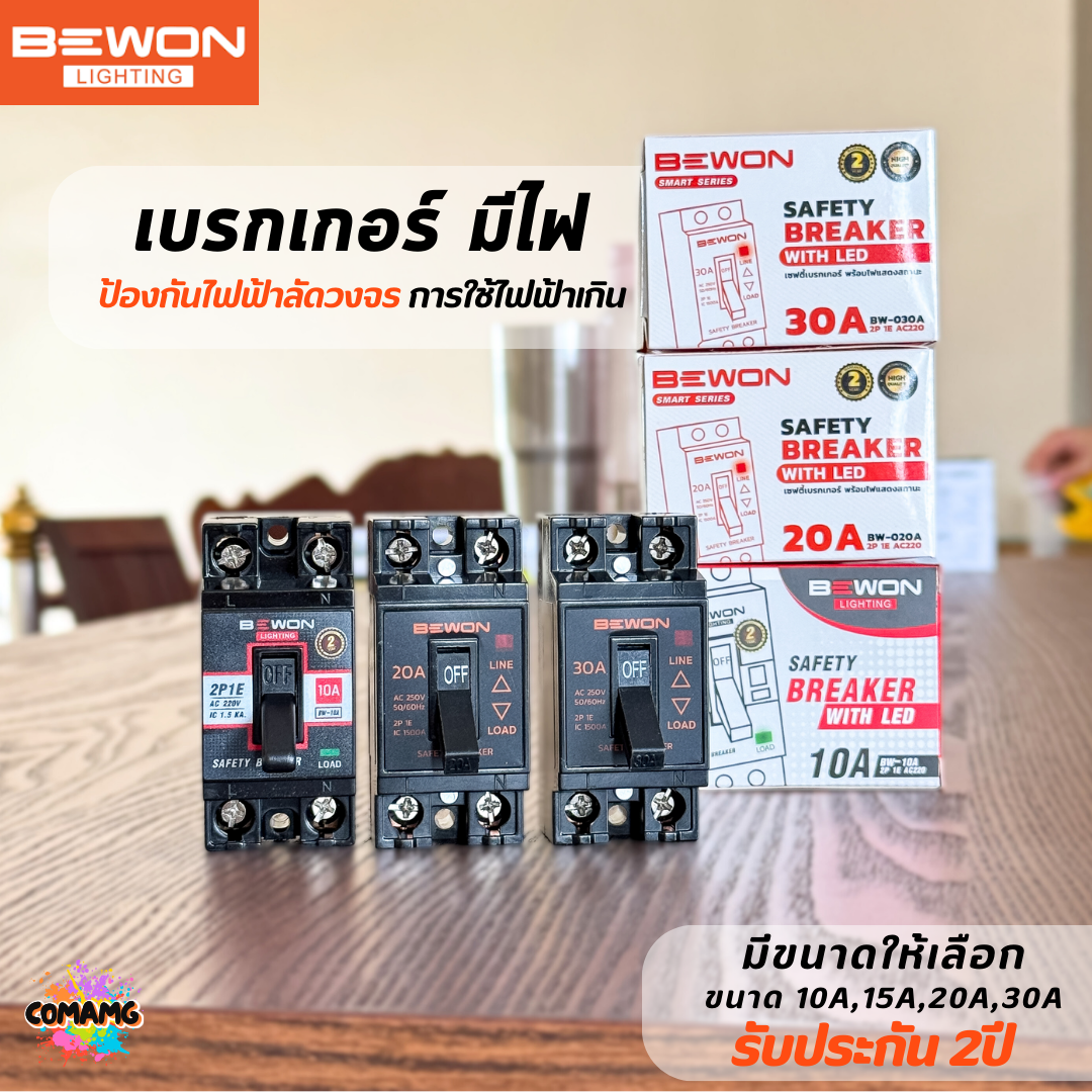 Bewon เบรกเกอร์เซฟตี้ แบบมีไฟสถานะ ตัดไฟฟ้าอัตโนมัติ Safety Breaker ขนาด 10A,15A,20A,30A