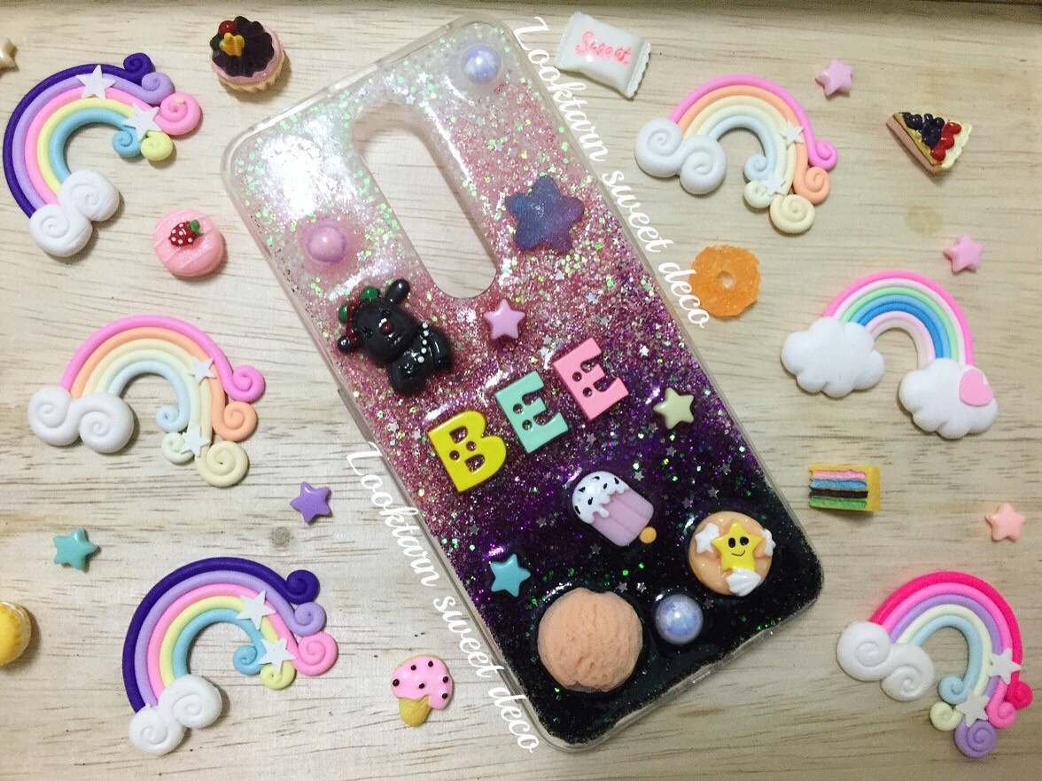 เคสกากเพชรขาว ชมพูเข้ม ม่วง ดำ อักษรคละสี