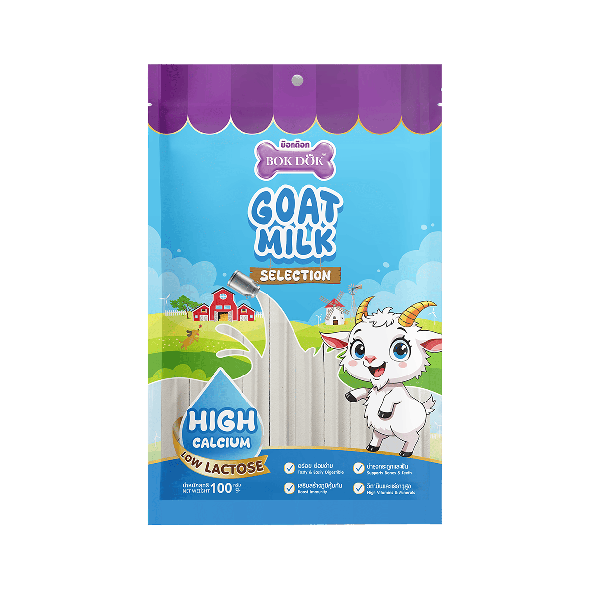 BOK DOK บ็อกด็อก เดนต้านมแพะแบบแท่ง | ขนมสุนัขจากนมแพะแท้ บำรุงฟันและกระดูก ขนาด 400g