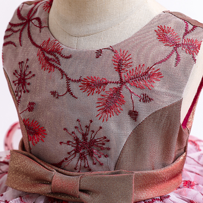 Gd3796- พร้อมส่งจากไทย ชุดราตรีเด็ก สีแดง ชุดออกงานเด็กหญิง ทรงหน้าสั้น-หลังยาวแบบเดรสทรงหางปลา