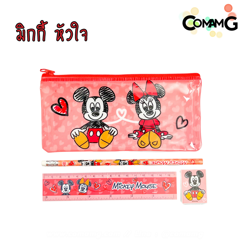 กระเป๋าดินสอ+ดินสอ+ยางลบ ไม้บรรทัด ชุดเครื่องเขียนพร้อมอุปกรณ์การเรียน เซ็ต4ชิ้น ลายการ์ตูนลิขสิทธิ์แท้