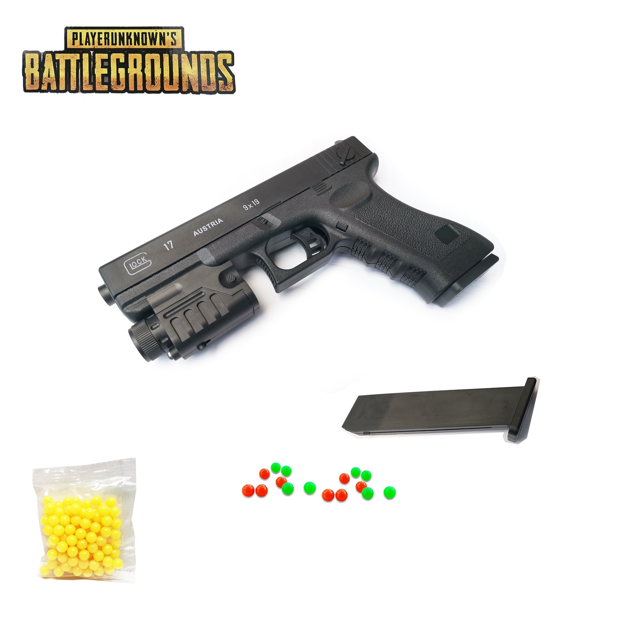 ปืนของเล่น ปืนพลาสติก ปืนอัดลมแบบพกสั้น ปืนพกสั้น ติดแสงเลเซอร์ ทรง GOCK 17 รุ่น XK919