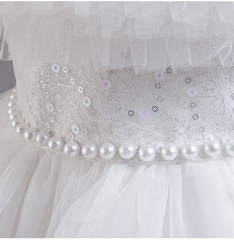 Gd4124- พร้อมส่งจากไทย ชุดออกงานเด็กหญิงสีขาว แขนสวยฟูฟ่อง ทรงสวย กระโปรงติดมุก สุดน่ารัก ชุดราตรีเด็กทรงหน้าสั้น-หลังยาว