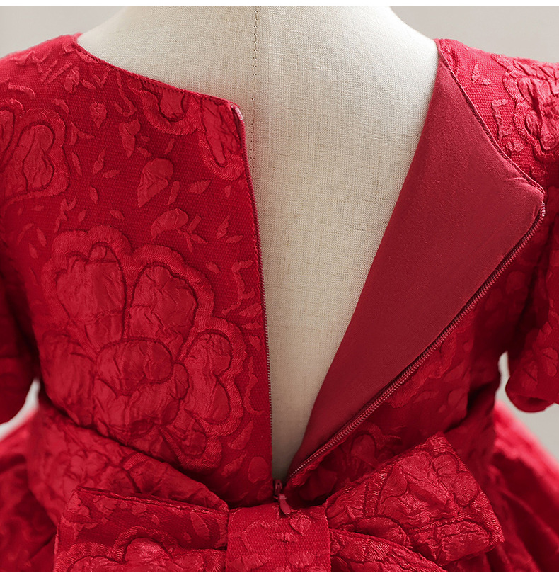 Gd3962- พร้อมส่งจากไทย ชุดออกงานเด็กหญิงสีแดง เด็กเล็ก-เด็กโต แต่งลายมีมิติสวยหรูหราสุดน่ารัก ชุดราตรีเด็กทรงสั้น มีแขน