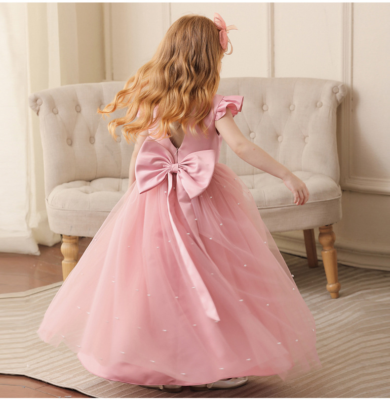 Gd4118- พร้อมส่งจากไทย ชุดราตรีเด็กสีชมพู และชมพูกลีบบัว ชุดออกงานเด็กหญิงทรงยาว และหน้าสั้น-หลังยาว ตกแต่งมุก ทรงสวยสุดหวาน สำหรับเด็กเล็ก-เด็กโต