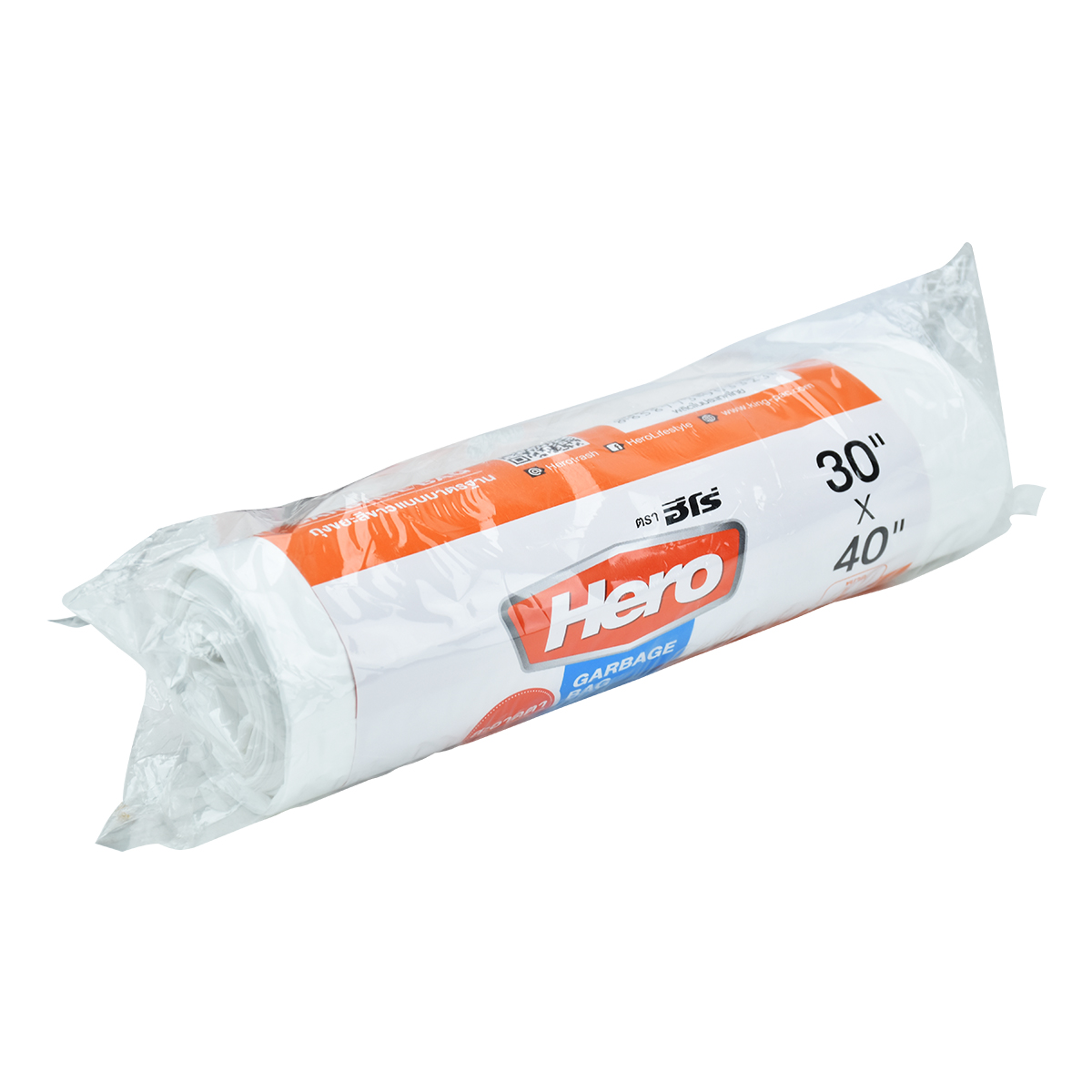 HERO ถุงขยะม้วนฮีโร่บาง (ขาว) 30x40" Z042-0445 (12ใบ)