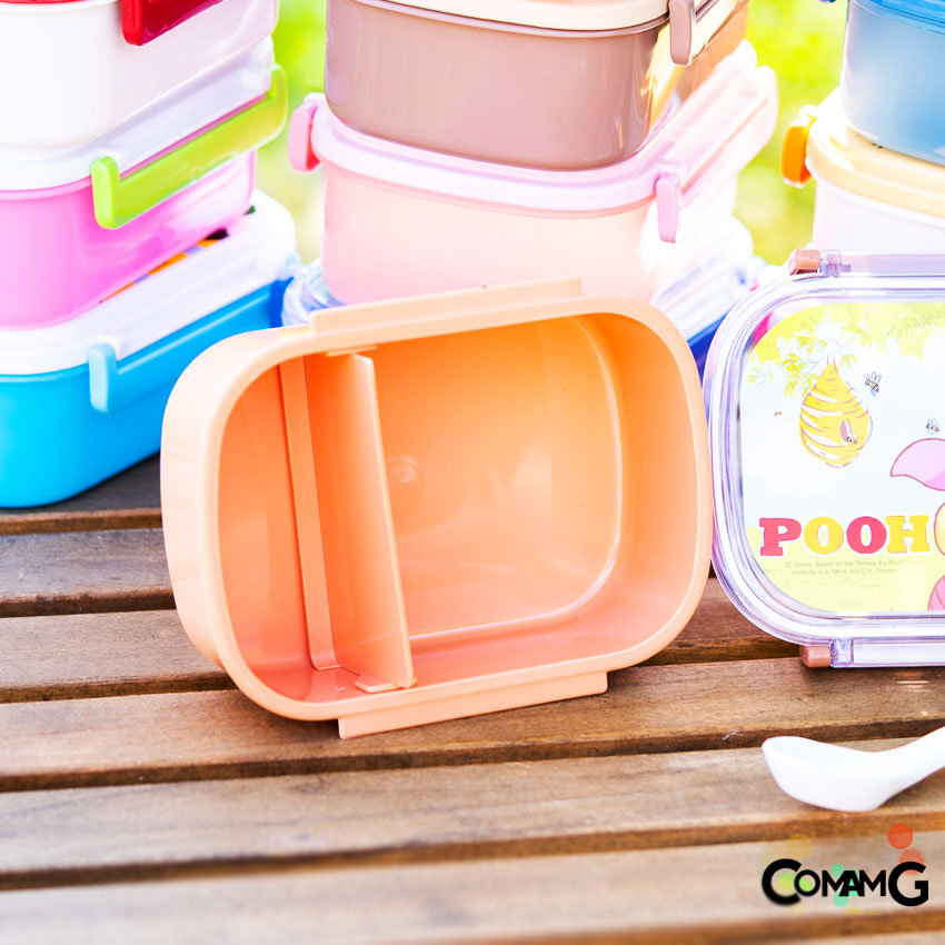 กล่องอาหาร กล่องข้าวเด็ก กล่องข้าวลายการ์ตูน ลิขสิทธิ์แท้ แบบชั้นเดียว แบ่ง2ช่องได้ มีช้อนให้